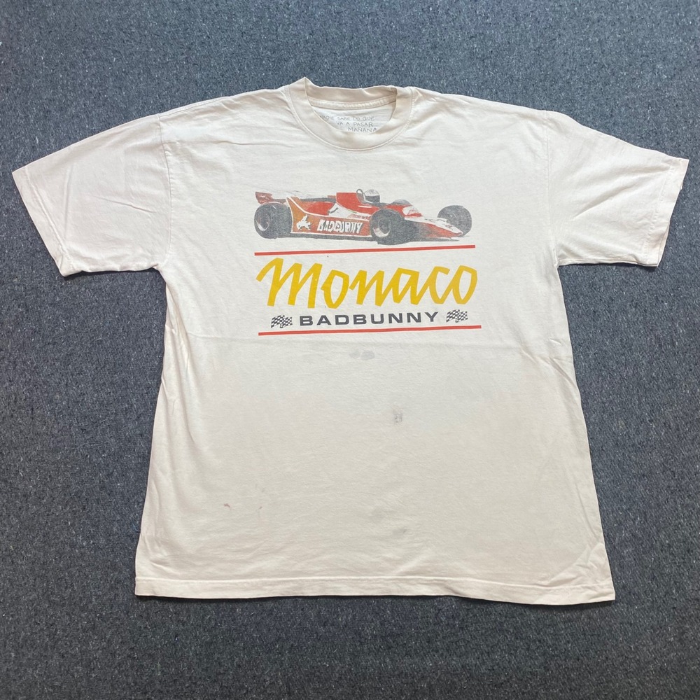 Bad Bunny Monaco F1 Race Car Most Wanted Tour 2024 TShirt Sz XL Mens Cream Merch